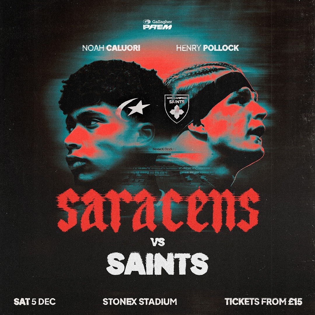 Saracens v Saints at StoneX Stadium, Saturday 5 December. Tickets from £15.