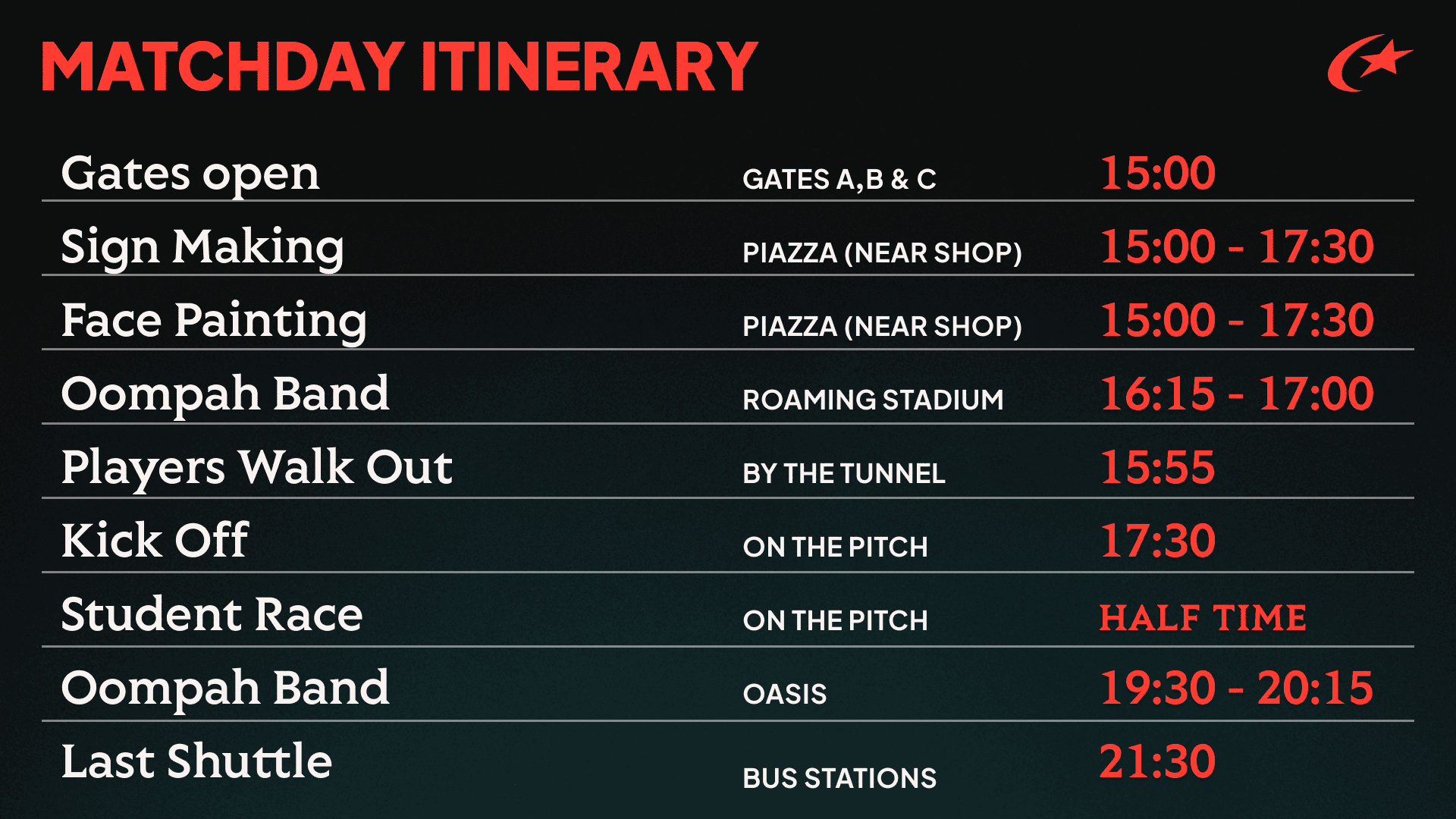 MATCHDAY ININERARY